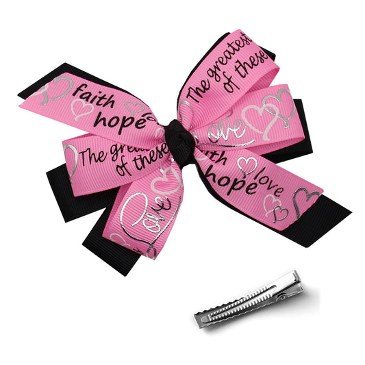 WD2U Girls 4.5" Pink Faith Hope Love Christian Heart Hair Bow Alligator Clip