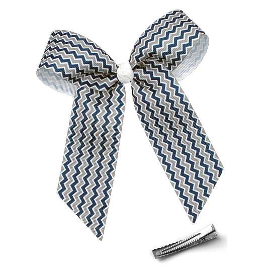 WD2U Girls 4" Navy Silver Chevron Grosgrain Hair Bows with Tails on Alligator Clip