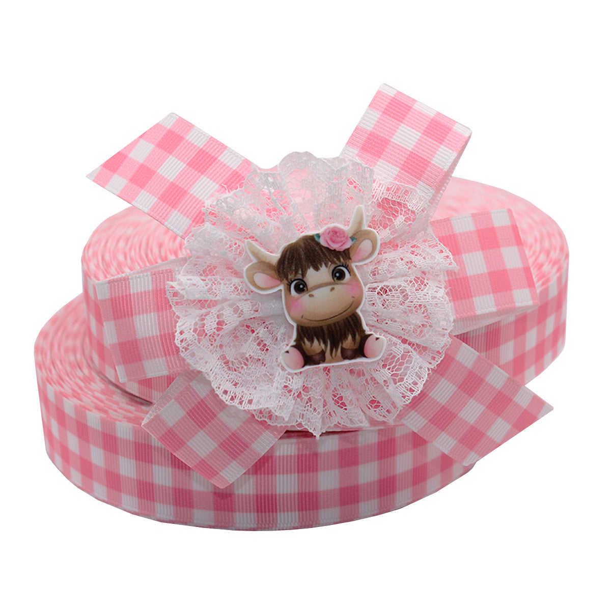 WD2U Girls 4.5" Pink Rose Highland Cow Farm Girl Hair Bow French Clip Barrette