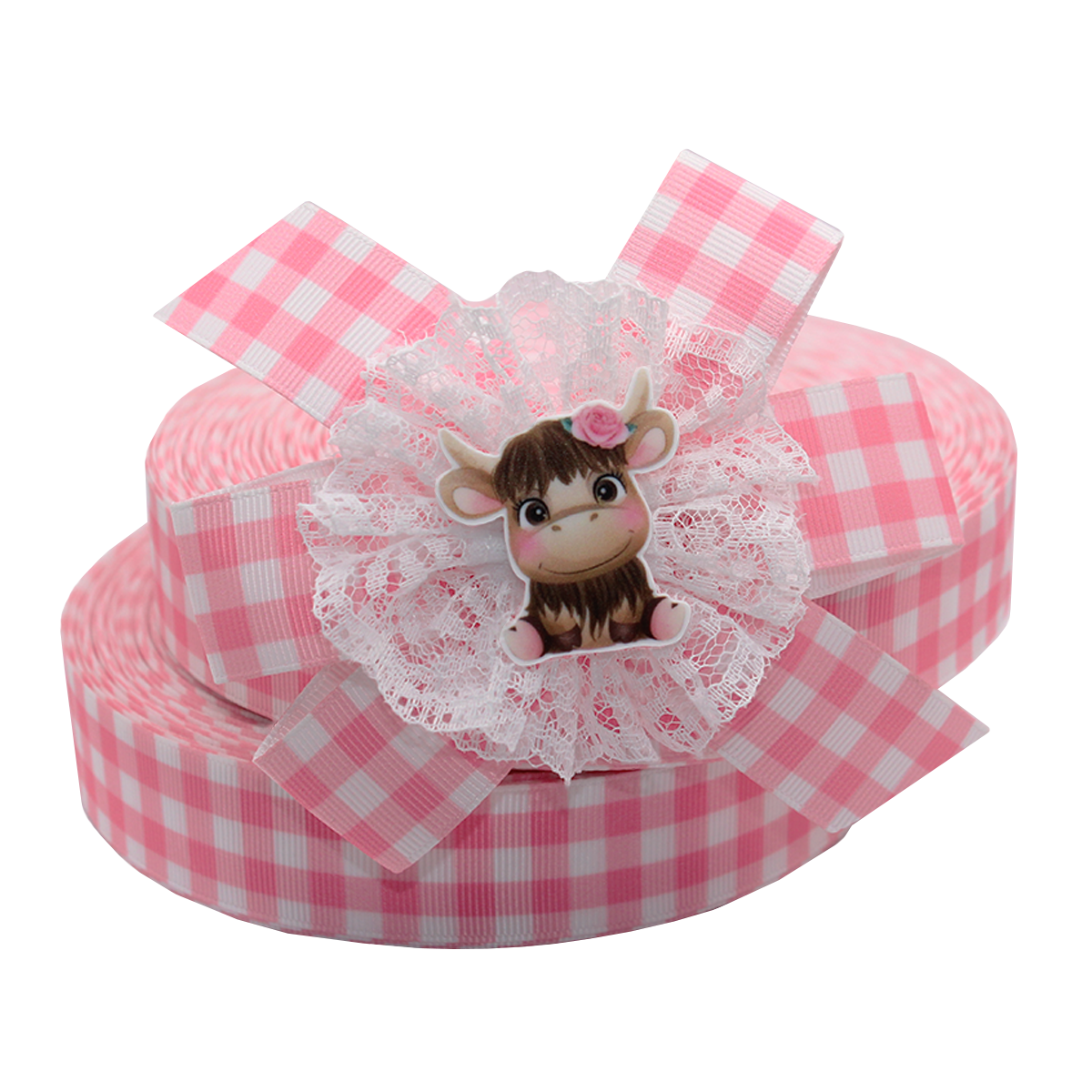 1" 25mm Pink White Gingham Check Grosgrain Ribbon DIY Hair Bows Crafts