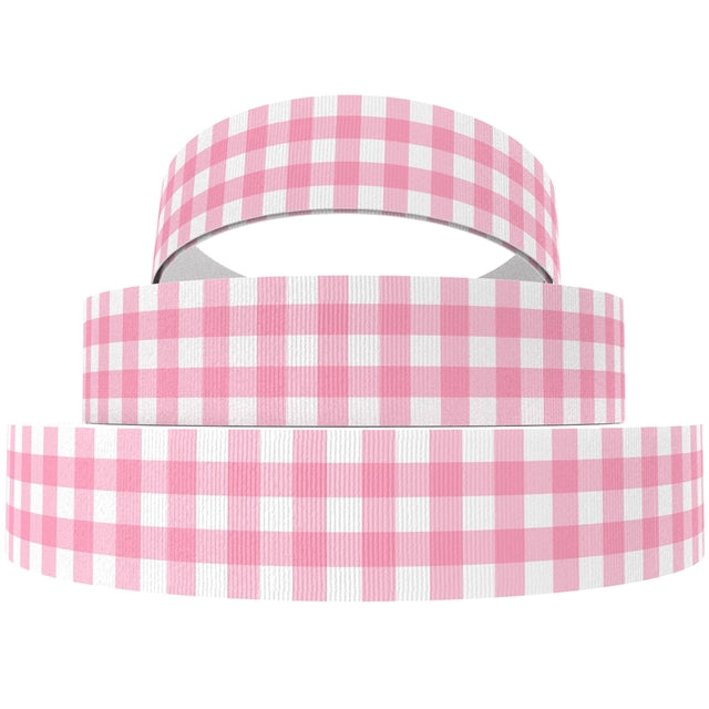 1" 25mm Pink White Gingham Check Grosgrain Ribbon DIY Hair Bows Crafts