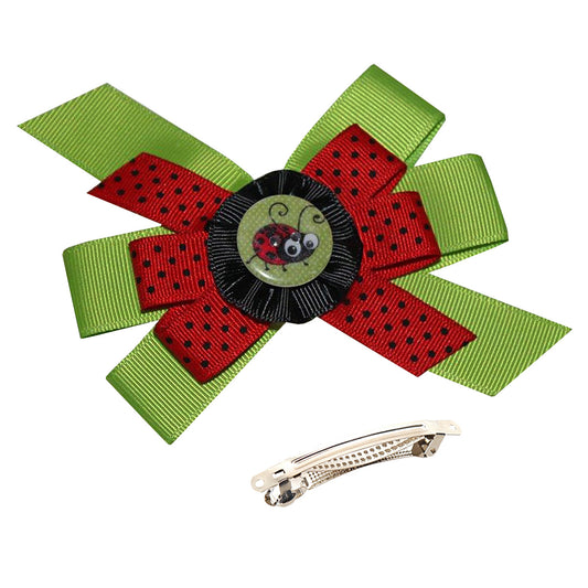 WD2U Girls 4.5" Adorable Ladybug Button Hair Bow French Clip Barrette