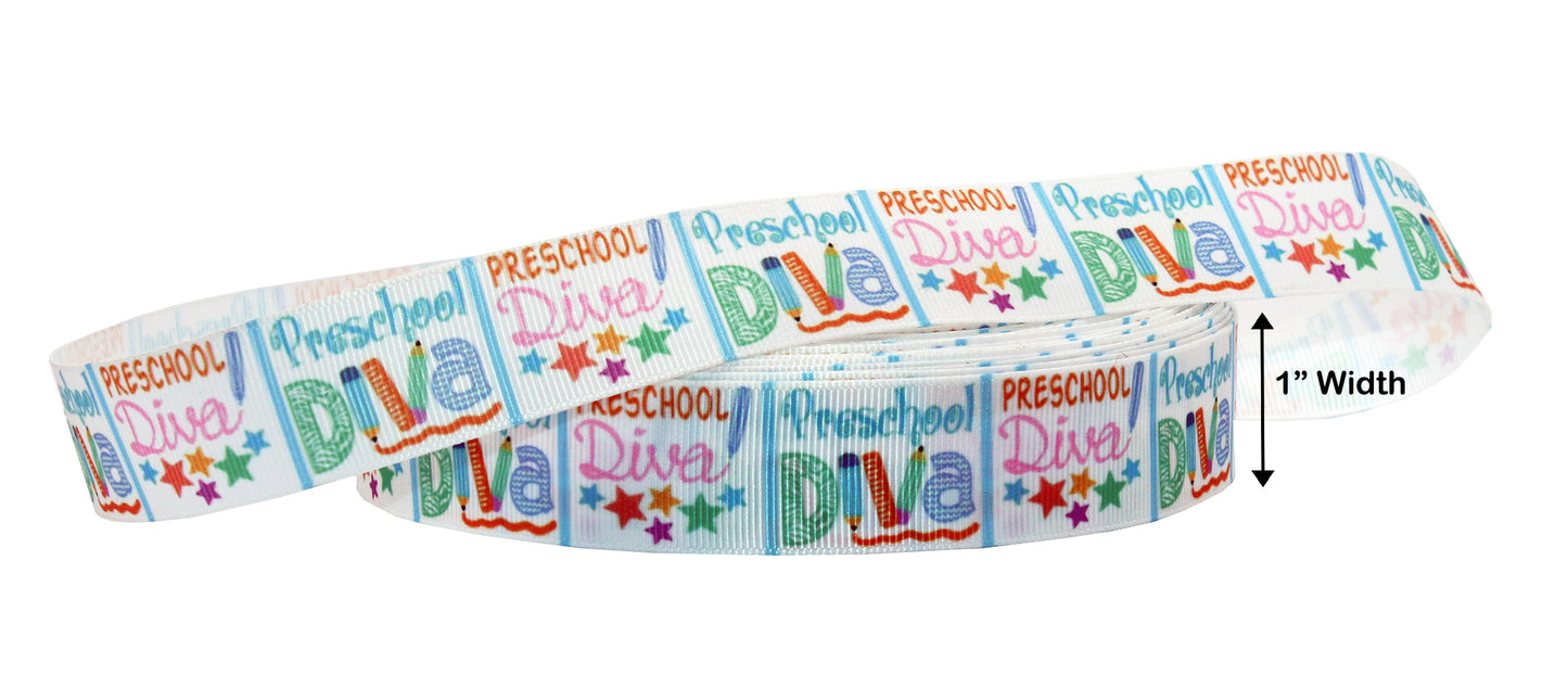 1" Preschool Diva Grosgrain Ribbon Yardage Back to School DIY Hair Bows Crafts