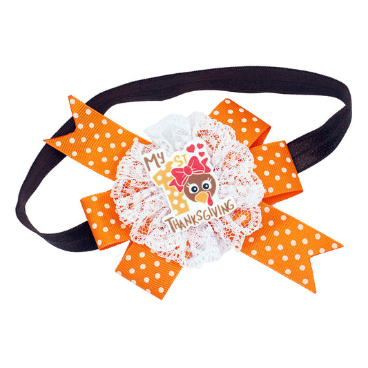 WD2U Baby Girls 4.5" My First Thanksgiving Day Turkey Hair Bow Stretch Headband