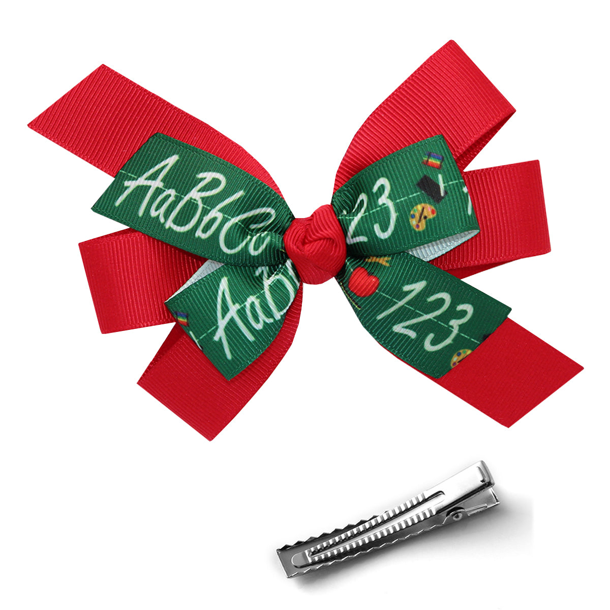 WD2U Girls 4.5" ABC 123 Back to School Hair Bow Alligator Clip