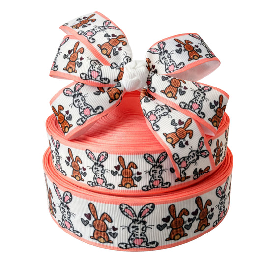 Ribbon with bunny pattern on a white background