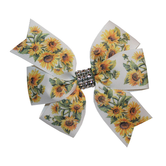 WD2U Girls 5" Sparkling Country Sunflower Hair Bow French Clip