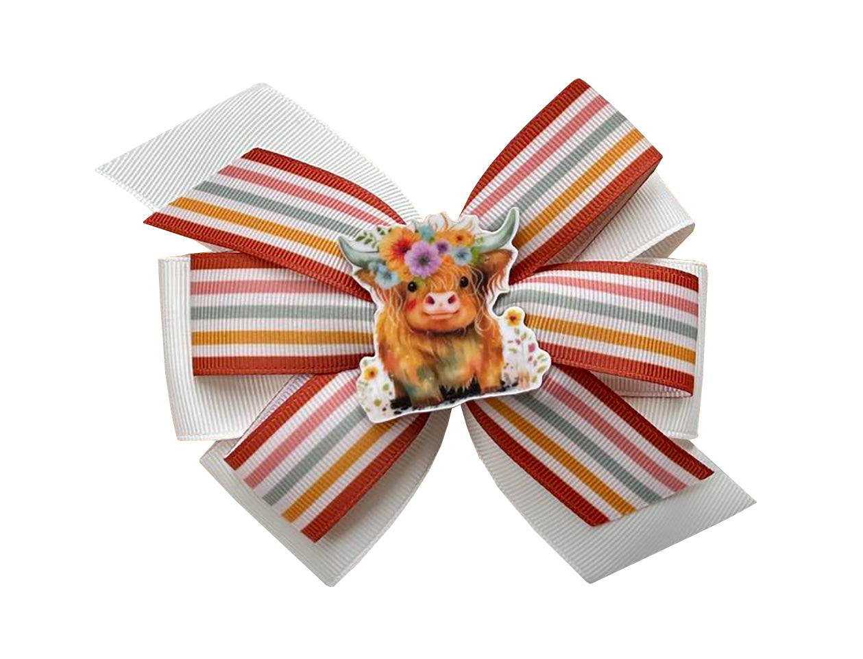 WD2U Girls 5" Highland Cow Farm Girl Hair Bow French Clip Barrette