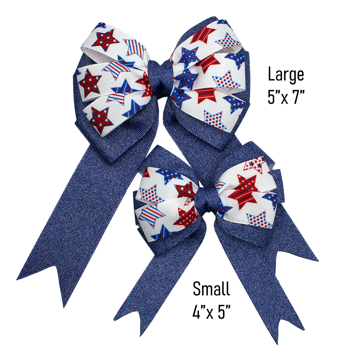 WD2U Girls Large 5" Red White Blue Jean Star Patriotic Hair Bow with Tails Alligator Clip