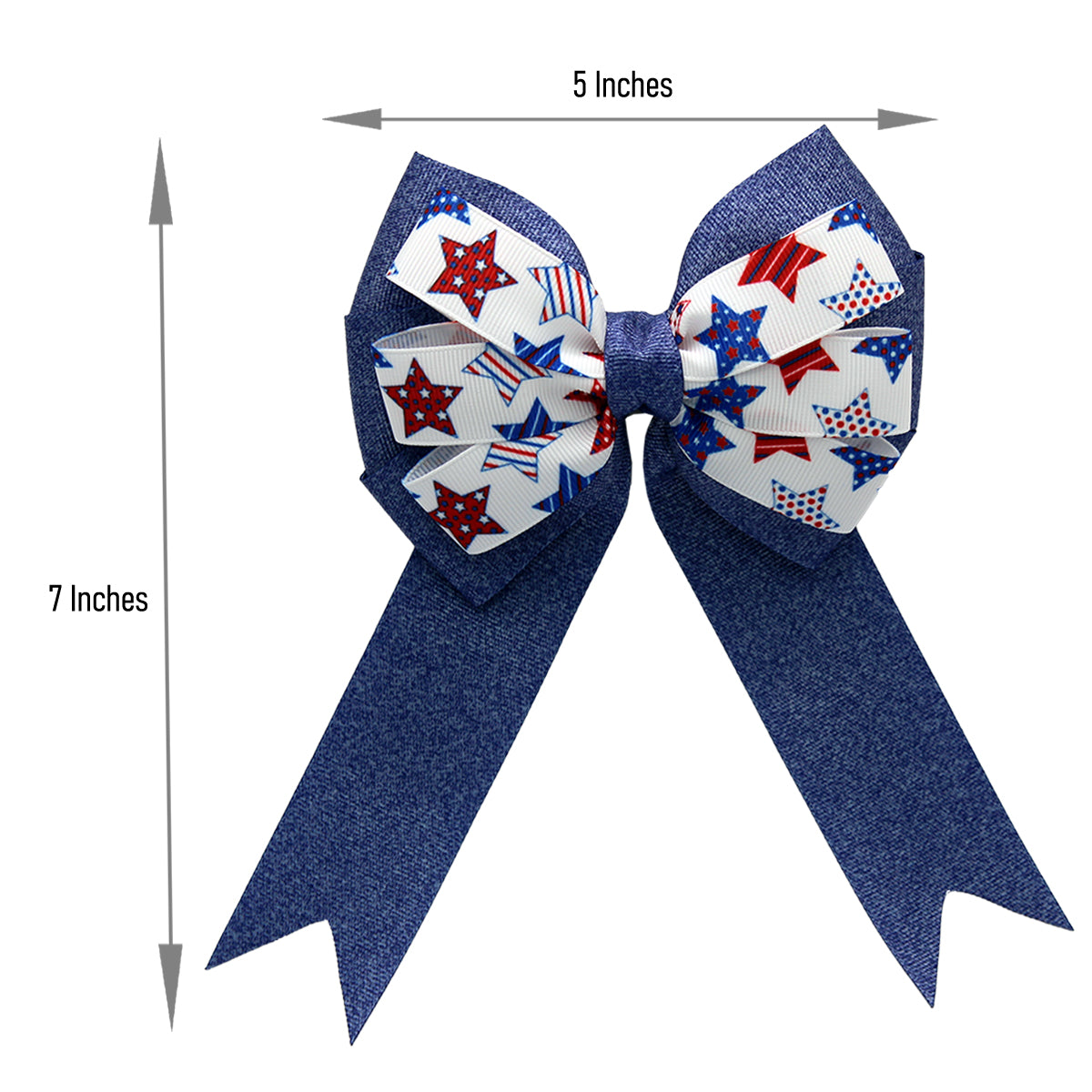 WD2U Girls Large 5" Red White Blue Jean Star Patriotic Hair Bow with Tails French Clip
