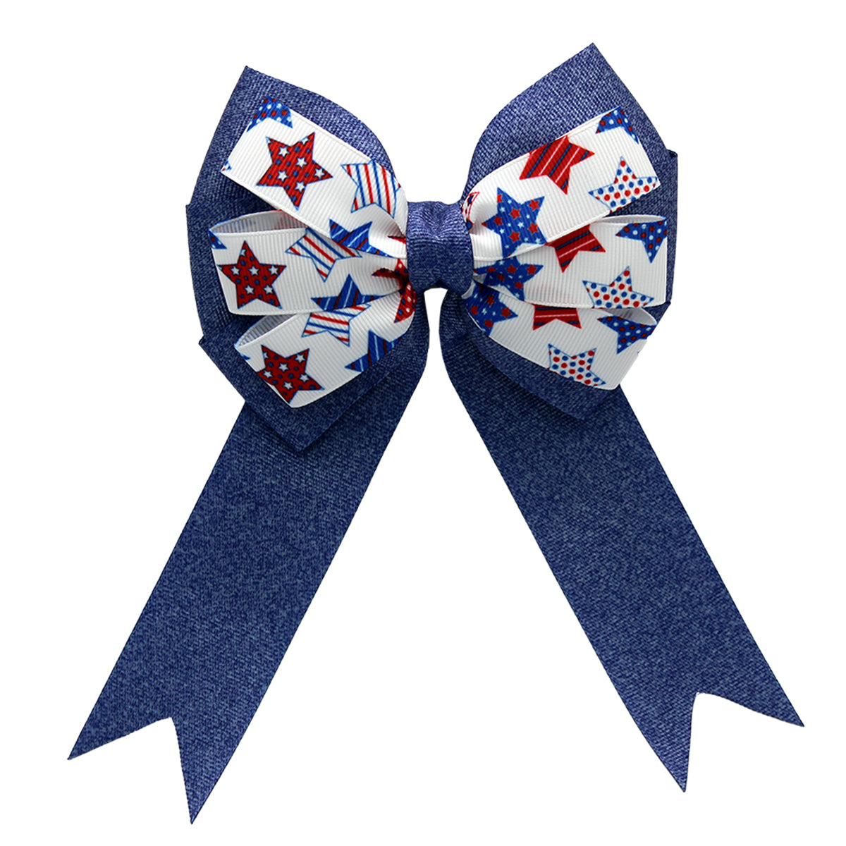 WD2U Girls Large 5" Red White Blue Jean Star Patriotic Hair Bow with Tails Alligator Clip