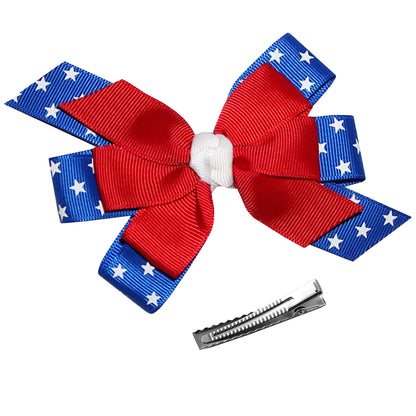 WD2U Girls Assorted 4.5" July 4th Red White Blue Grosgrain Hair Bow Alligator Clip