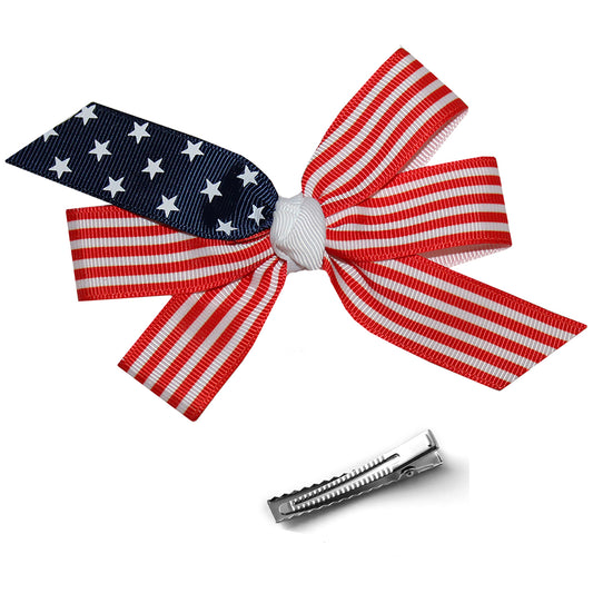 WD2U Girls Assorted 4.5" July 4th Red White Blue Grosgrain Hair Bow Alligator Clip
