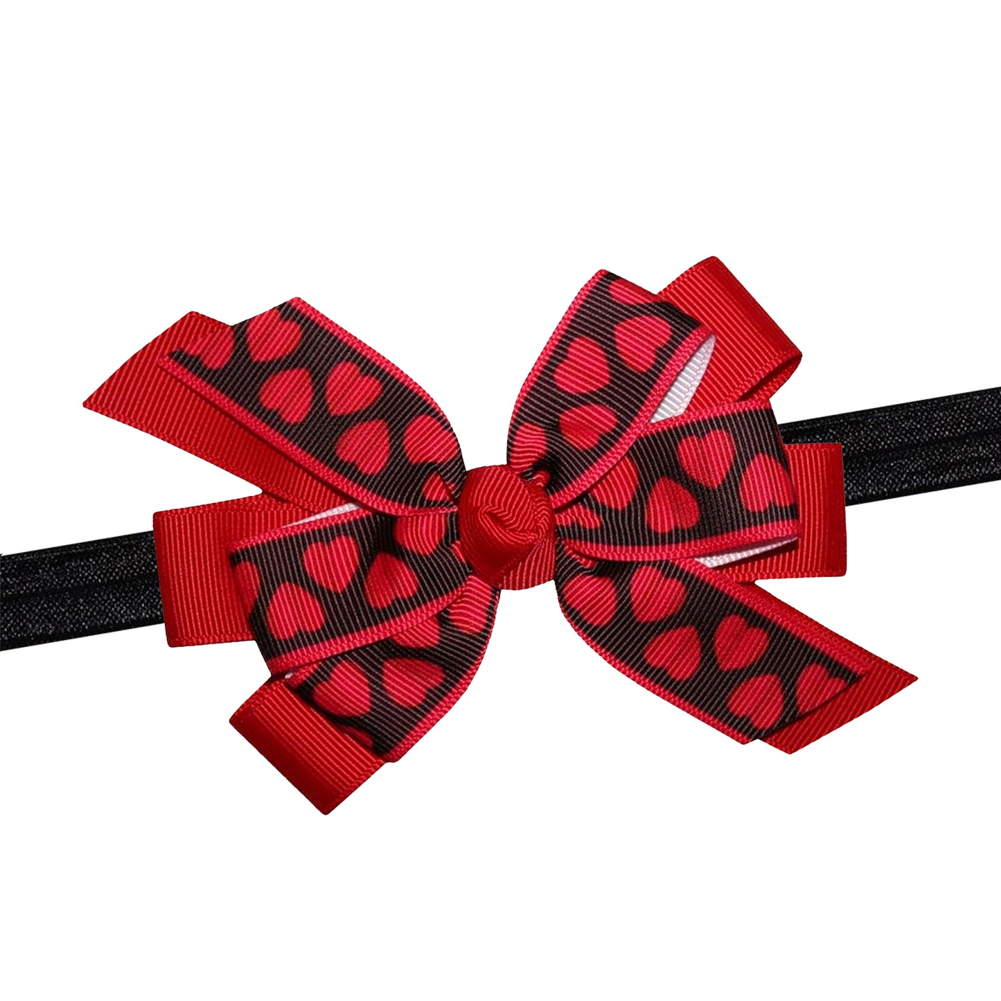 Valentine's Day Black & Red Hearts 4.5" Grosgrain Hair Bow Baby Stretch Headband
