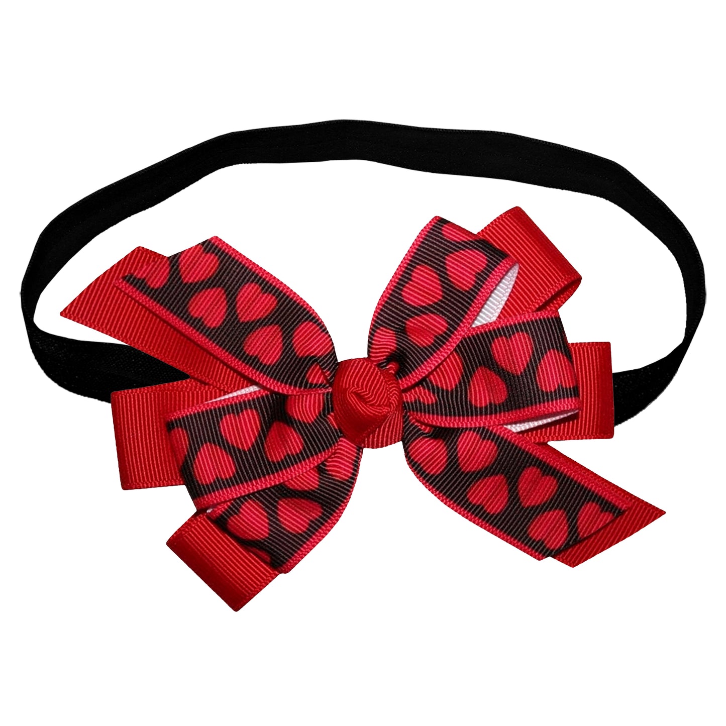 Valentine's Day Black & Red Hearts 4.5" Grosgrain Hair Bow Baby Stretch Headband