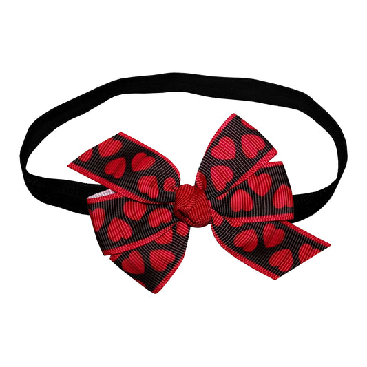 Baby Girls 3" Black Red Hearts Valentine's Day Hair Bow Infant Stretch Headband