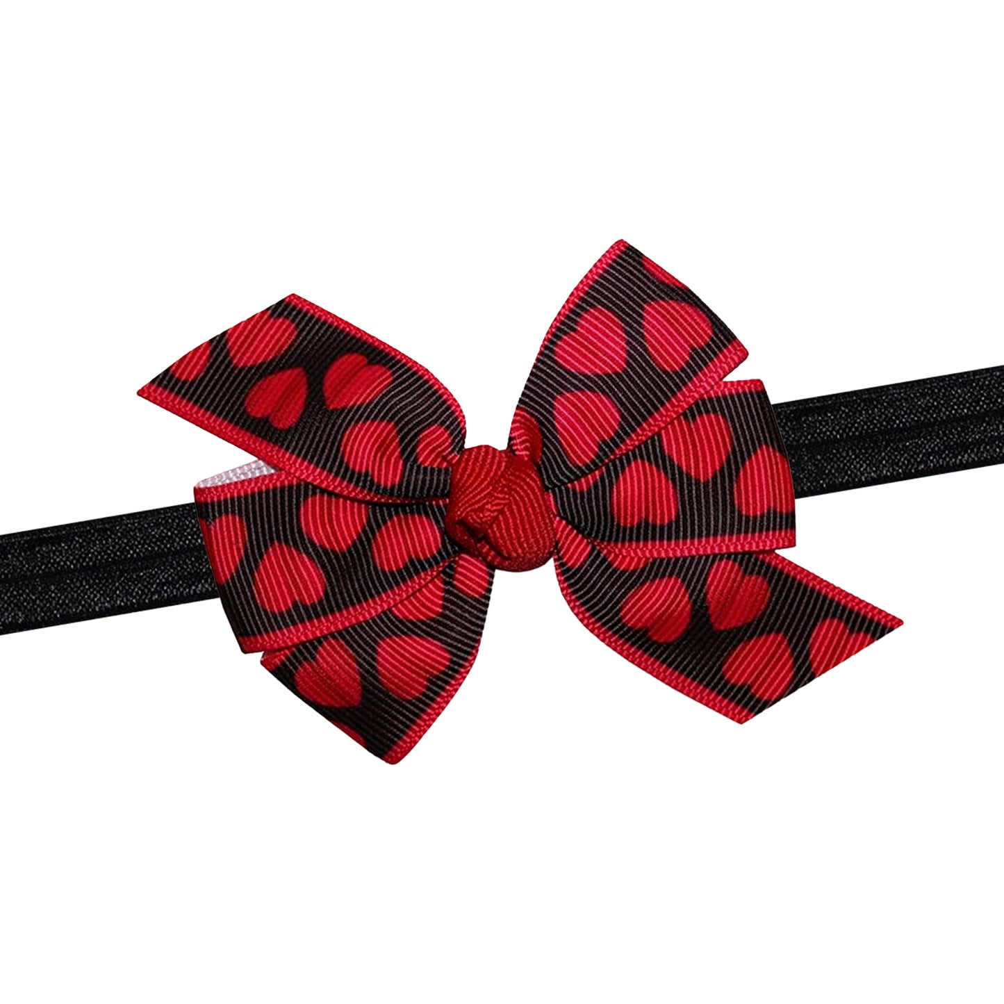 Baby Girls 3" Black Red Hearts Valentine's Day Hair Bow Infant Stretch Headband