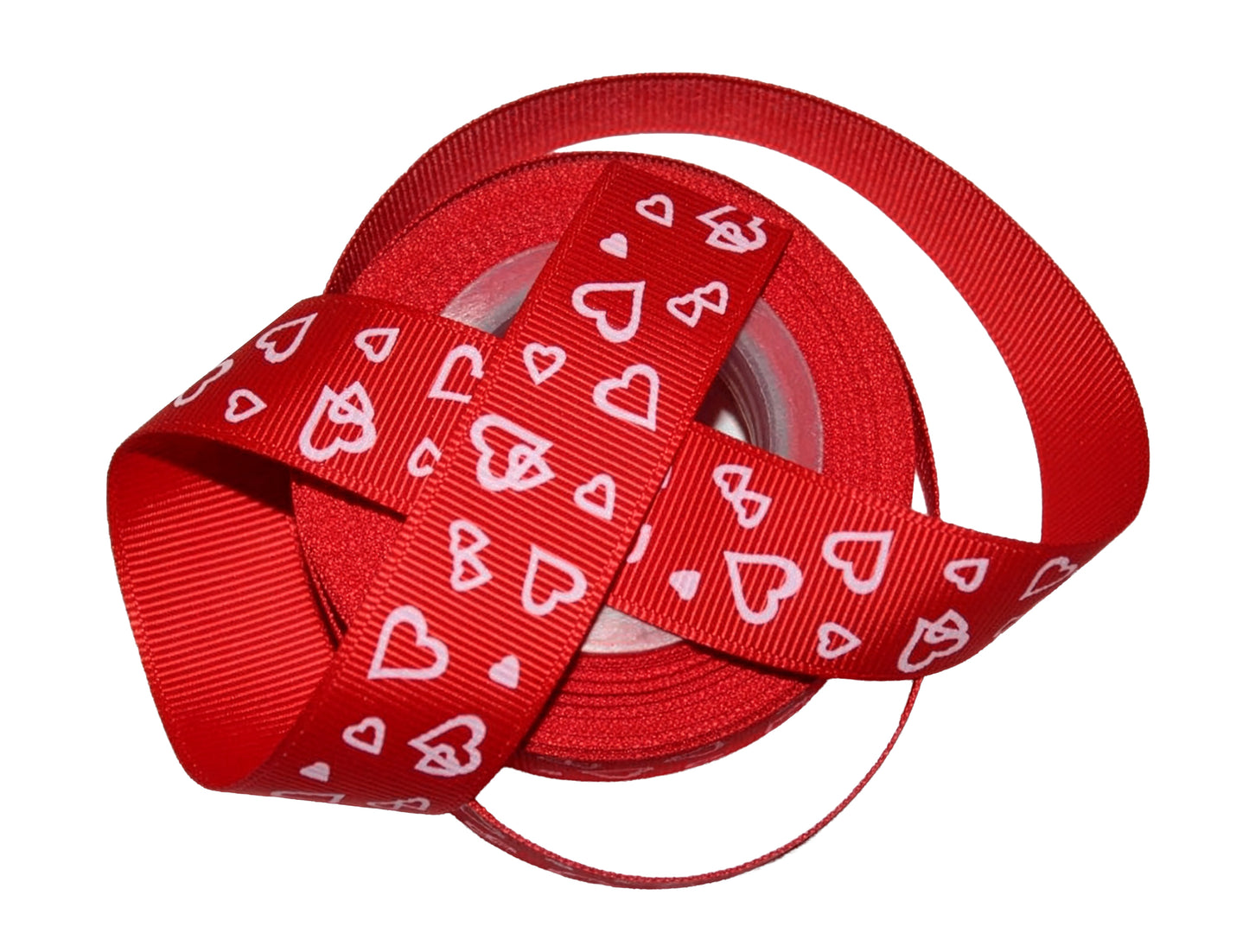 7/8" Grosgrain Ribbon Red with Light Pink Hearts Valentine's Day Print - DIY Hair Bows Crafts Gifts