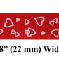 7/8" Grosgrain Ribbon Red with Light Pink Hearts Valentine's Day Print - DIY Hair Bows Crafts Gifts