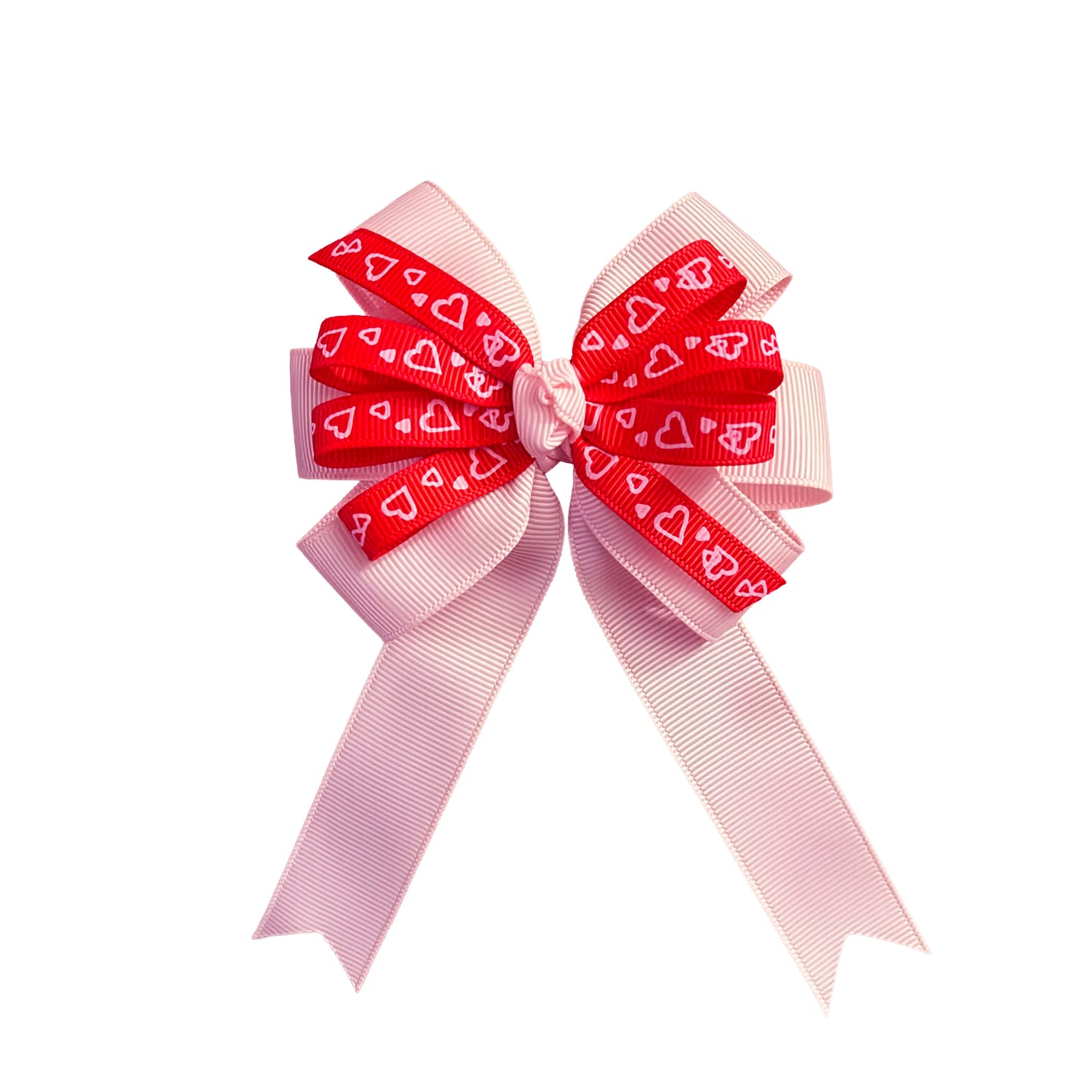 3/8" Grosgrain Ribbon Red with Light Pink Hearts Valentine's Day Print - DIY Hair Bows Crafts Gifts