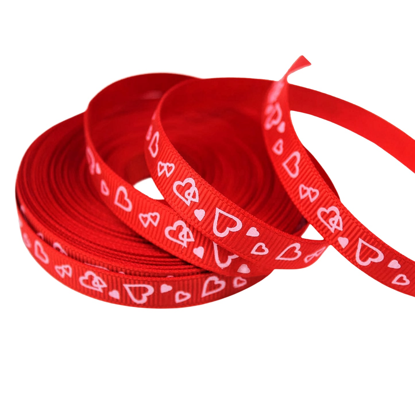 3/8" Grosgrain Ribbon Red with Light Pink Hearts Valentine's Day Print - DIY Hair Bows Crafts Gifts