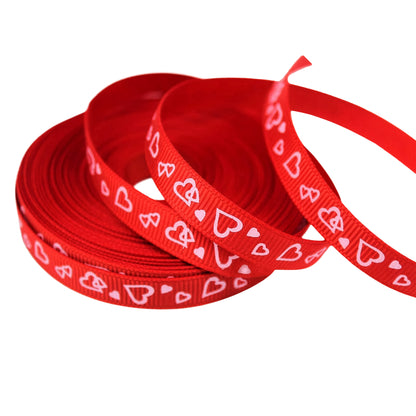 3/8" Grosgrain Ribbon Red with Light Pink Hearts Valentine's Day Print - DIY Hair Bows Crafts Gifts