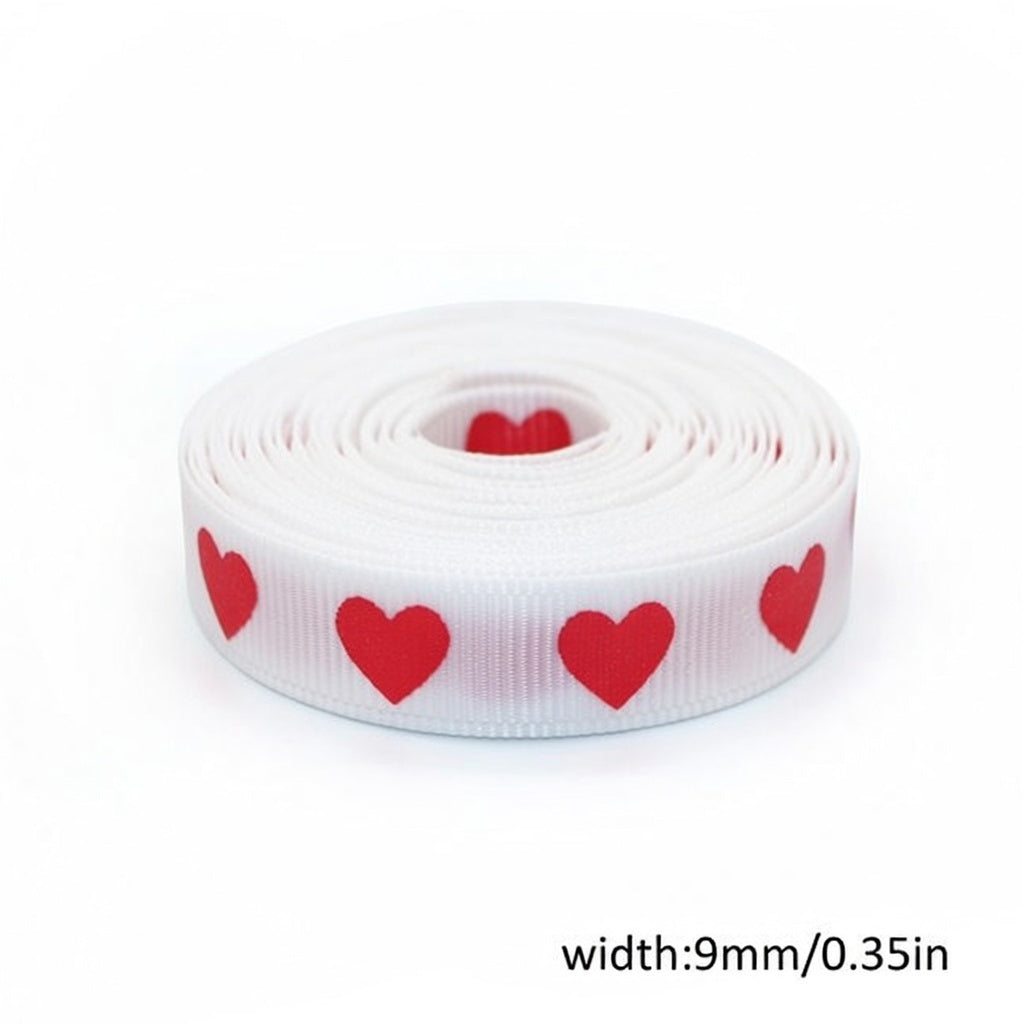 3/8 Inch Red Heart Valentines Grosgrain Ribbon 5 Yards DIY Hair Bows Gift Wrapping Supplies
