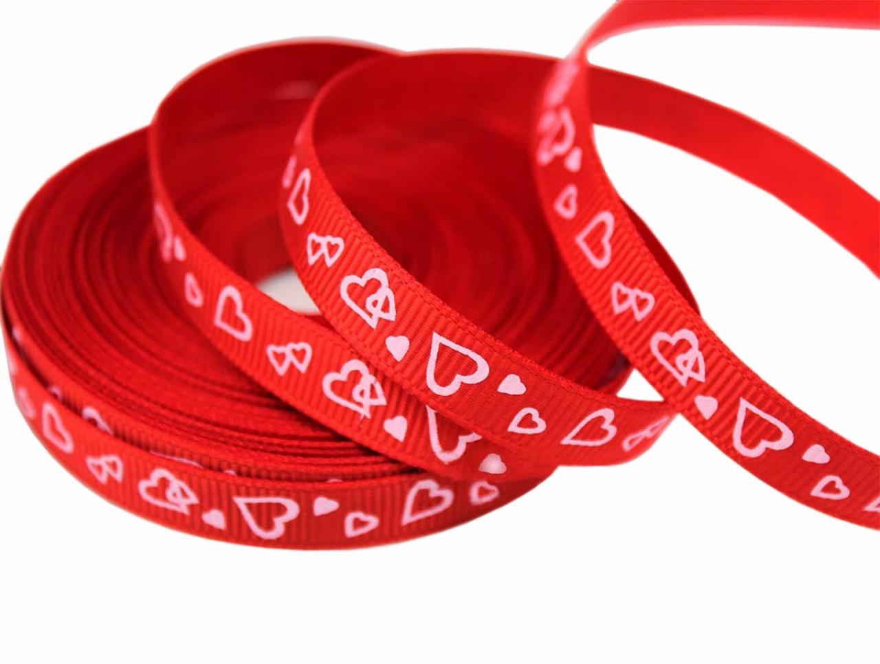 3/8" Grosgrain Ribbon Red & White Heart Valentines Print DIY Hair Bows Crafts