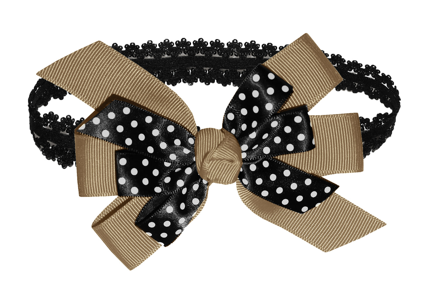 WD2U Baby Girls Black Dotted Grosgrain Boutique Hair Bow Stretch Headband