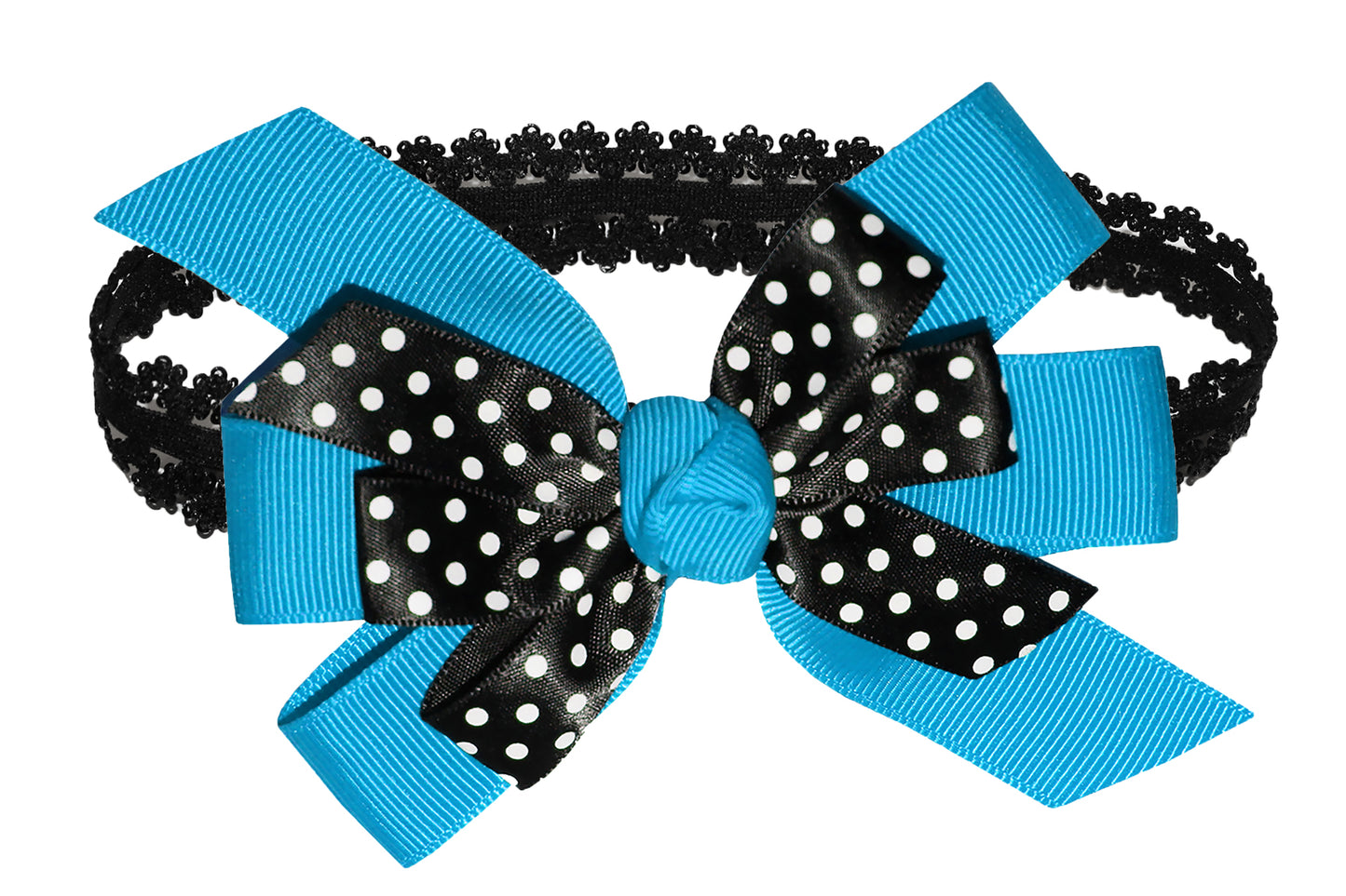 WD2U Baby Girls Black Dotted Grosgrain Boutique Hair Bow Stretch Headband