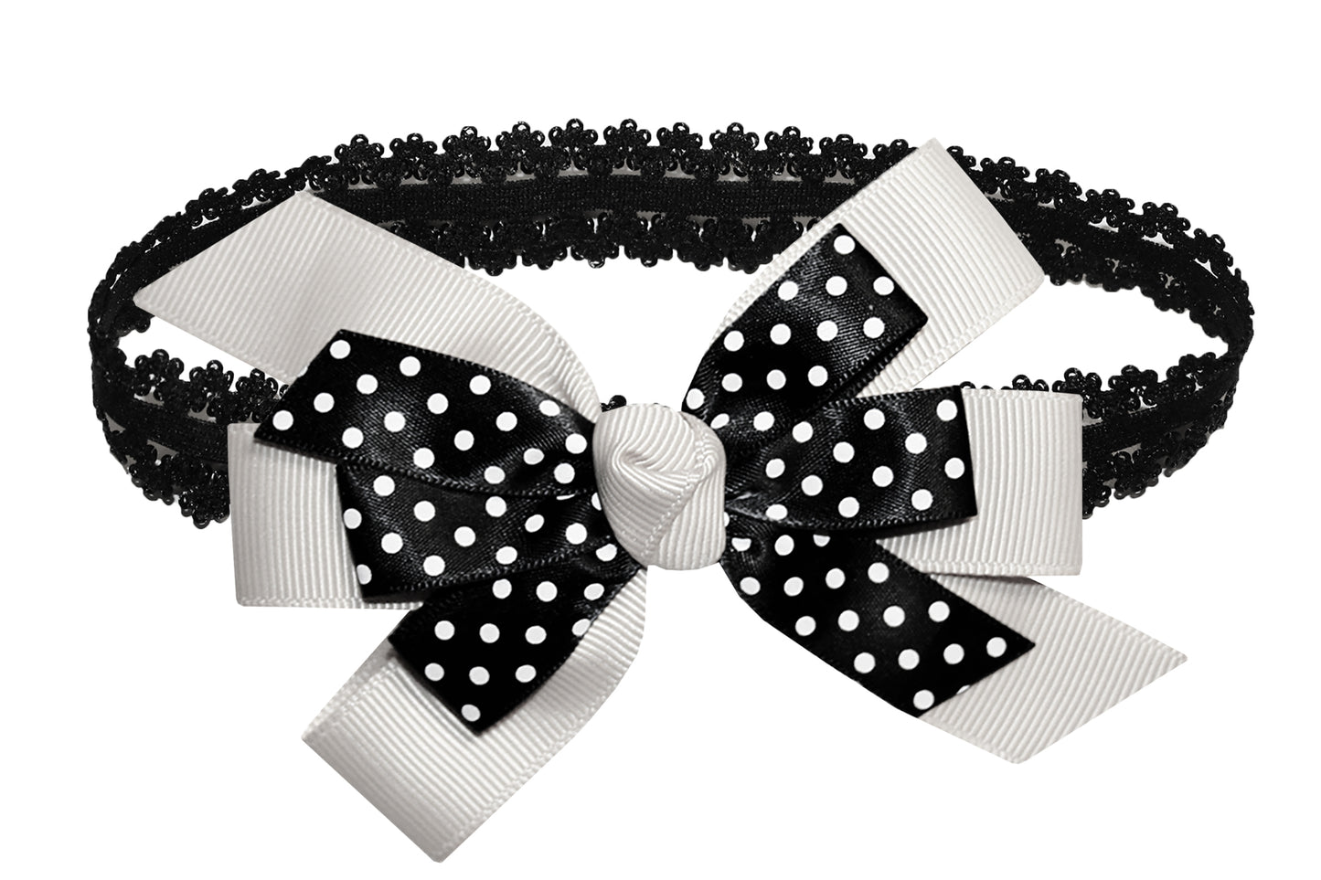 WD2U Baby Girls Black Dotted Grosgrain Boutique Hair Bow Stretch Headband