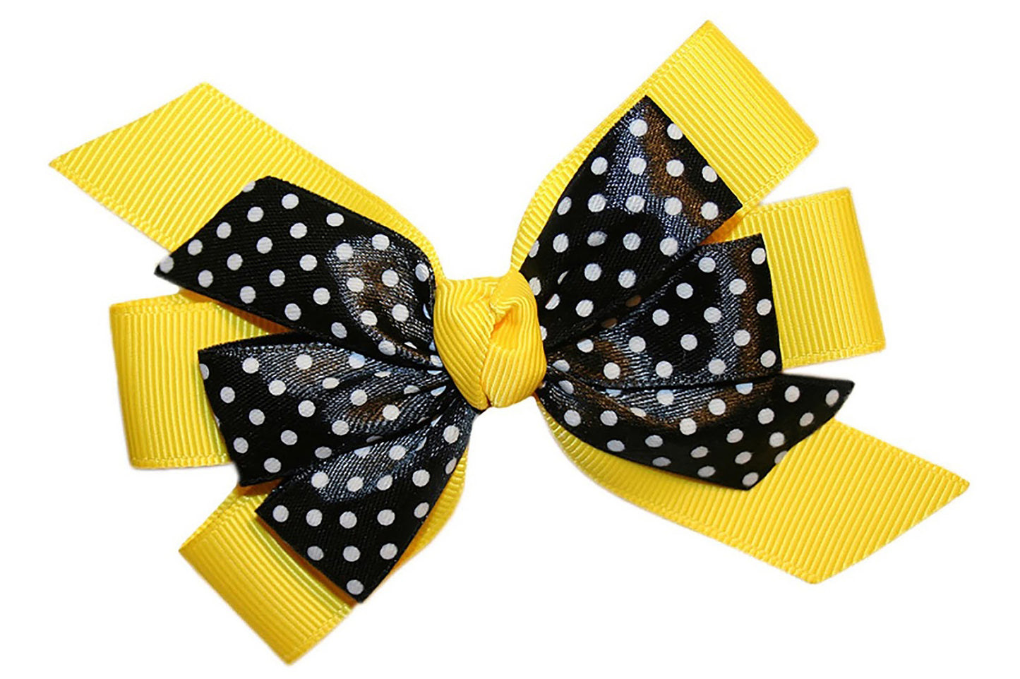 WD2U Girls 4.5" Black Dotted Grosgrain Boutique Hair Bow French Clip Barrette