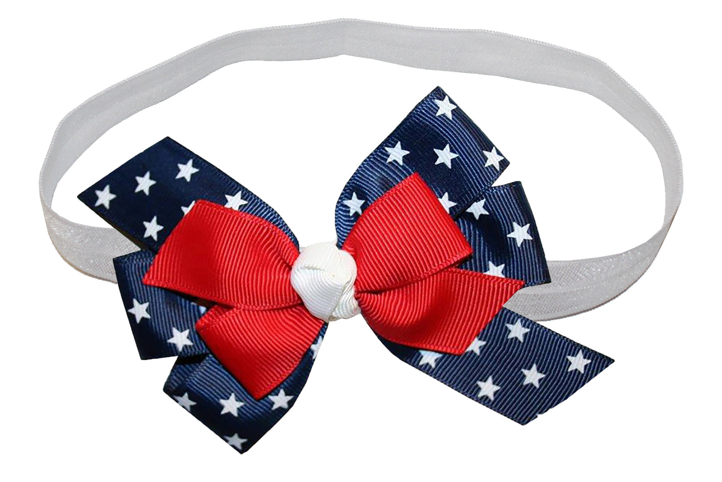 WD2U Baby Girls Red White Blue Star Spangled Patriotic Hair Bow Stretch Headband