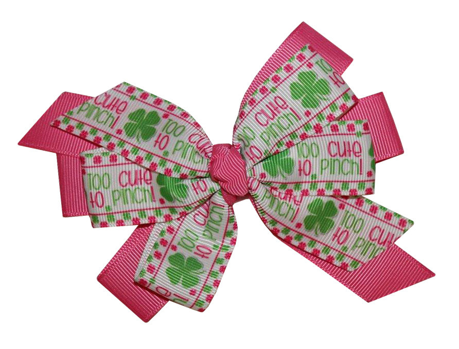WD2U Girls Too Cute to Pinch St Patricks Day Shamrock Hair Bow French Clip Barre