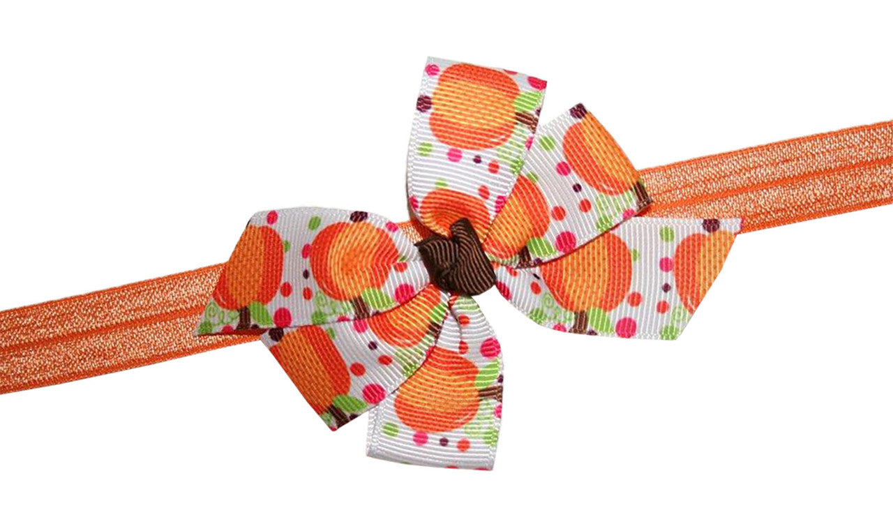 WD2U Baby Girls Infant Polka Dot Pumpkin Thanksgiving Harvest Hair Bow Headband