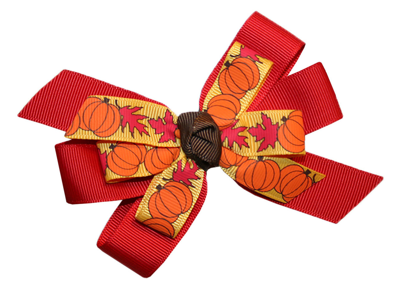 WD2U Girls Pumpkin Fall Leaves Thanksgiving Day Harvest Hair Bow Alligator Clip