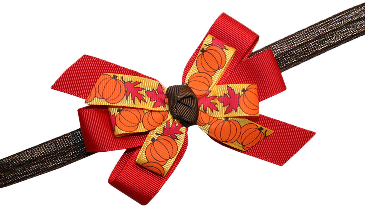 WD2U Baby Girls Pumpkin Fall Leaves Thanksgiving Harvest Hair Bow Headband