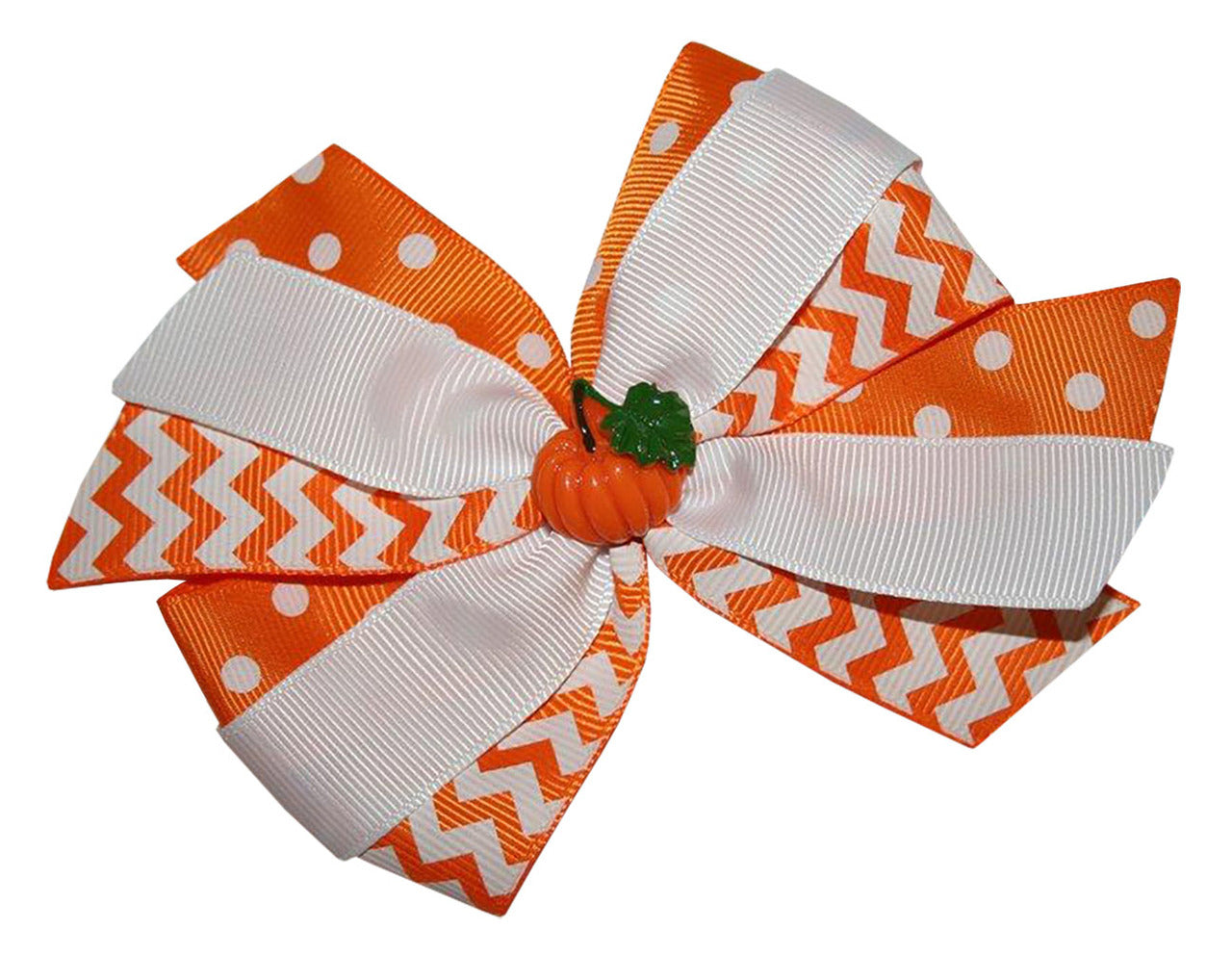 WD2U Girls Chevron Dotted Pumpkin Thanksgiving Harvest Hair Bow French Clip