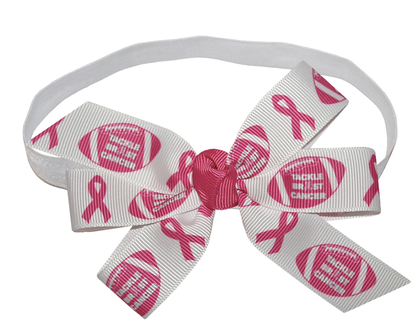 WD2U Girls Tackle Breast Cancer Pink October Football Hair Bow Stretch Headband