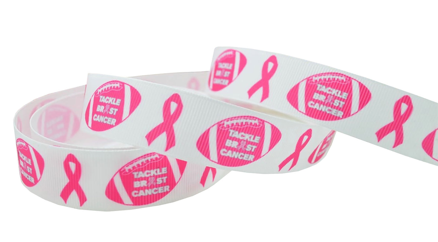 1.5" Pink GrosGrain Ribbon Tackle Breast Cancer Awareness Football Hair Bows USA
