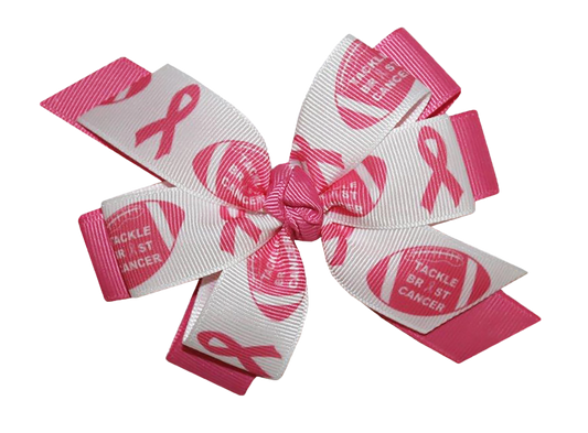 WD2U Deluxe Tackle Breast Cancer Pink October Football Hair Bow French Clip