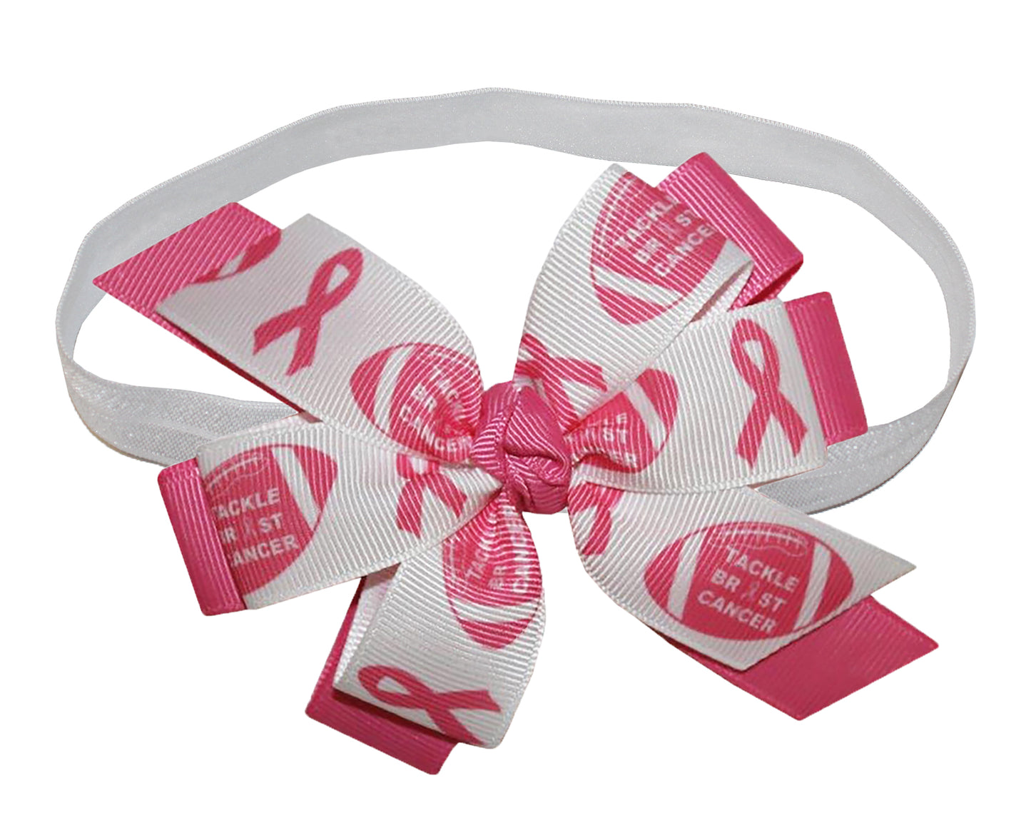 WD2U Deluxe Tackle Breast Cancer Pink October Football Hair Bow Stretch Headband