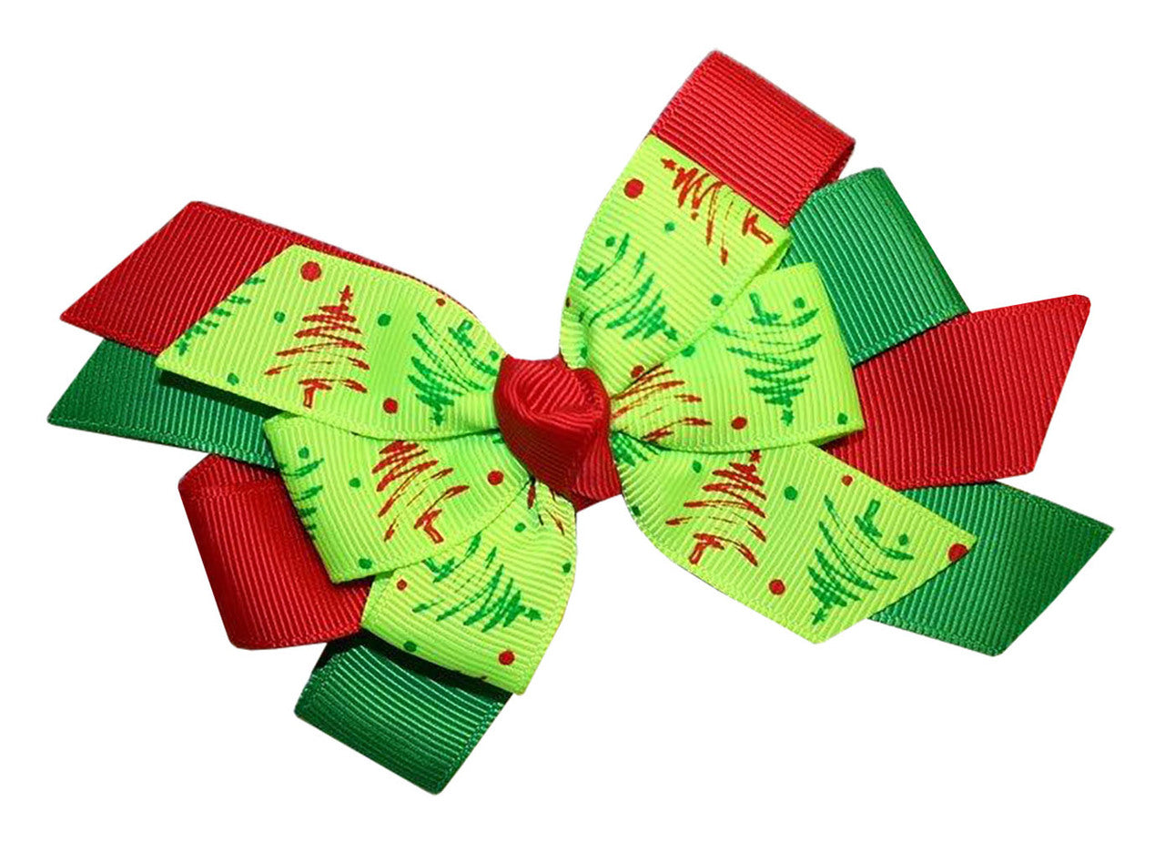 WD2U Girls' Whimsical Lime Green Christmas Tree Hair Bow French Clip Barrette
