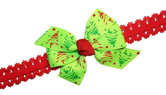 WD2U Baby Girls Infant Whimsical Lime Green Christmas Tree Hair Bow Headband