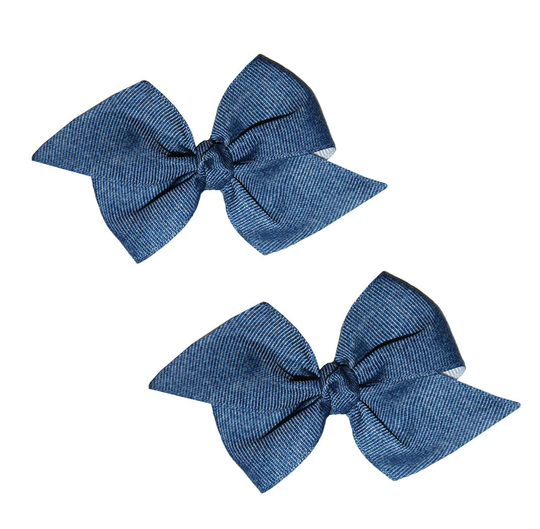 WD2U Baby Girls Set of 2 Denim Blue Grosgrain 3" Hair Bows Alligator Clips