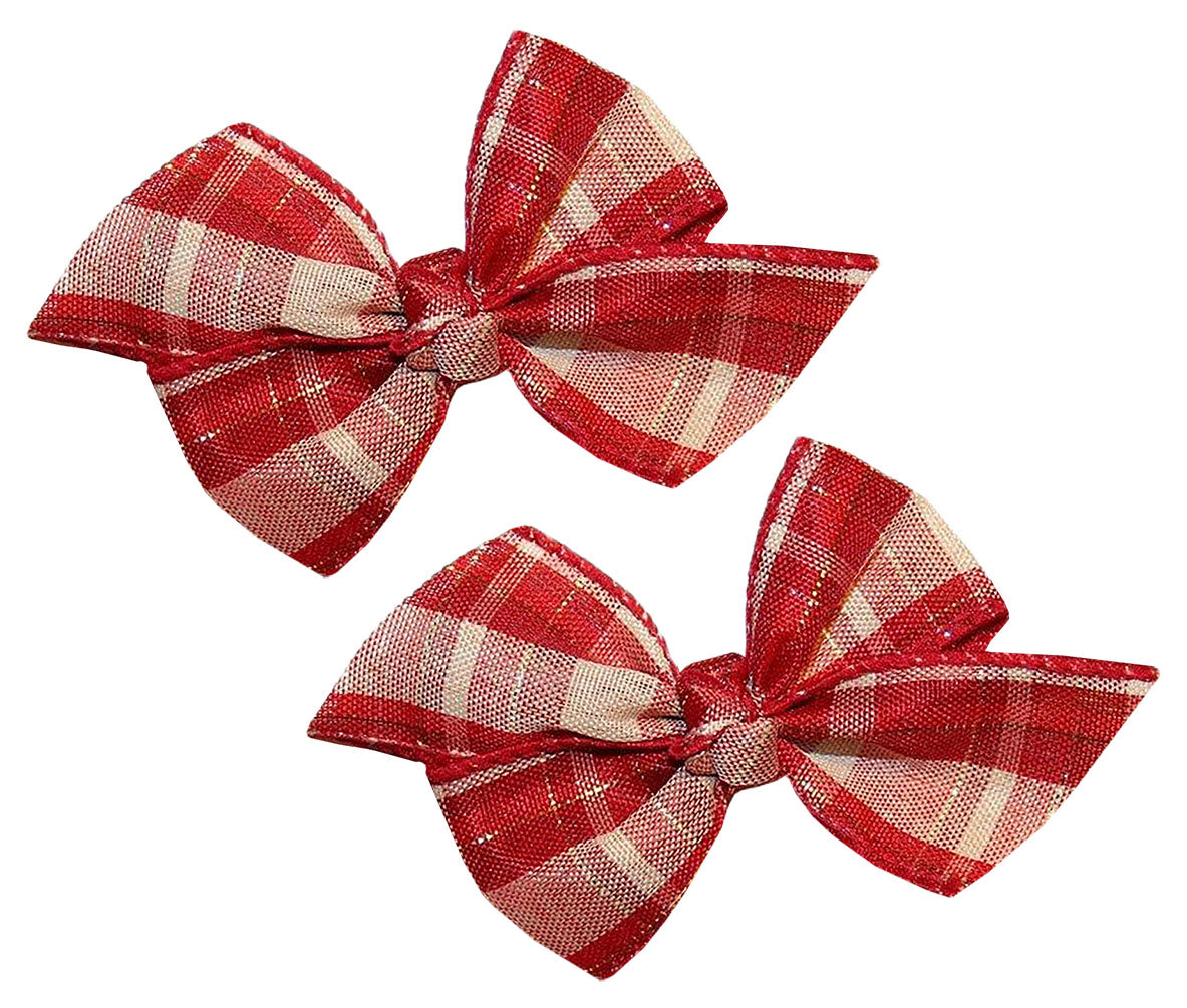 WD2U Baby Girl Set of 2 Burgundy Red Country Plaid Christmas Hair Bows Alligator