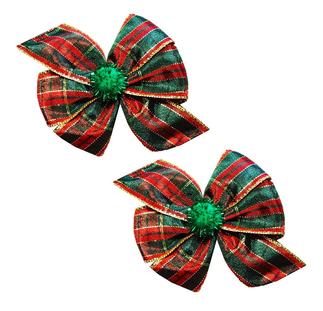 WD2U Baby Girl Set of 2 Traditional Christmas Red Plaid Hair Bows Alligator Clip