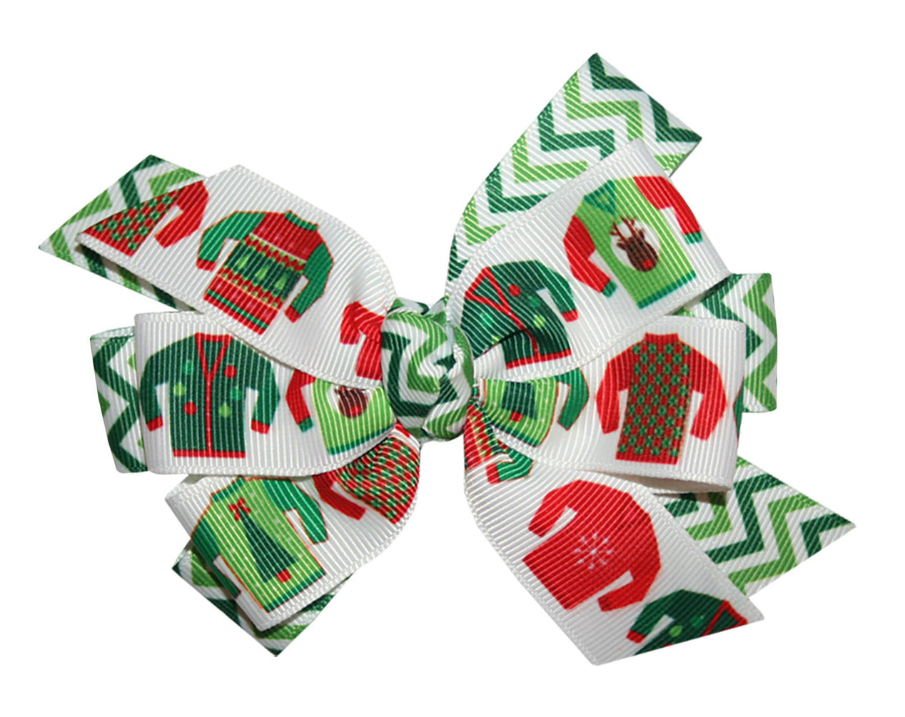 WD2U Girls Deluxe Chevron Ugly Christmas Sweater Party Hair Bow French Clip