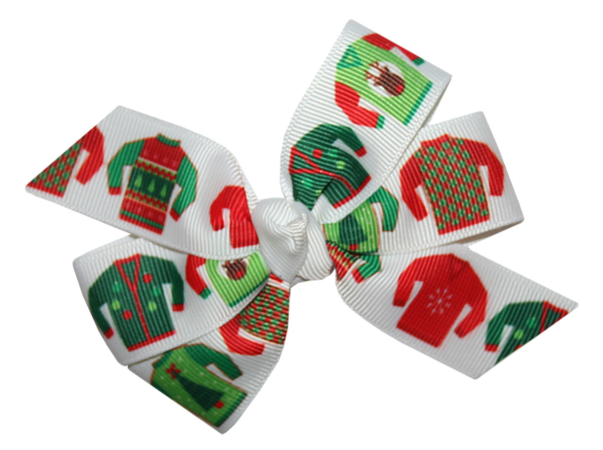 WD2U Girls Ugly Christmas Sweater Party GrosGrain Hair Bow Alligator Clip