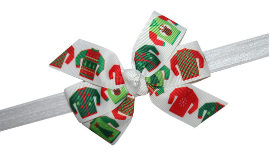 WD2U Girls Ugly Christmas Sweater Party GrosGrain Hair Bow Stretch Headband